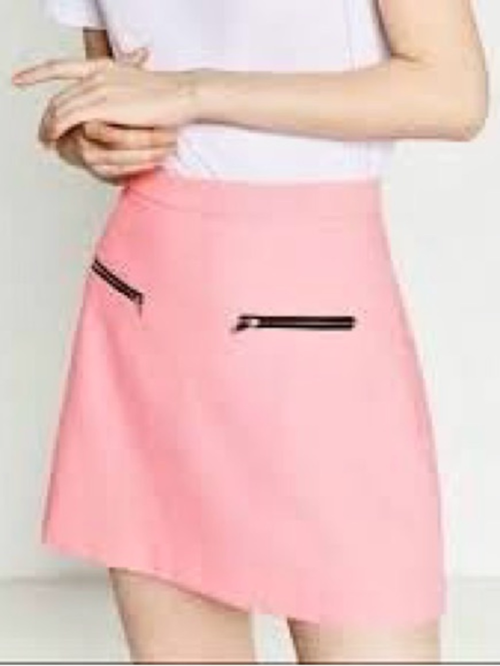 Zara Basic Pink Barbiecore Chic Mini Front Zip Pockets Skirt Size XL